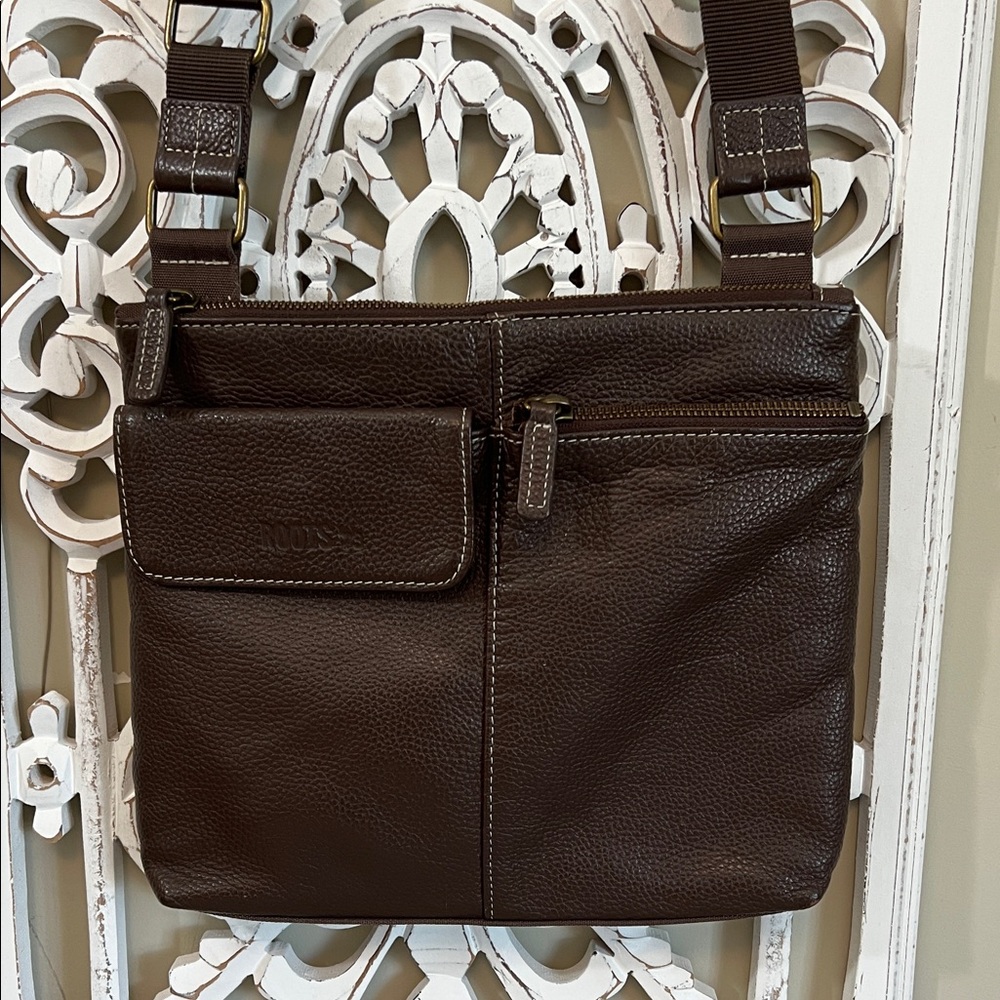 Roots Dark Brown Leather Crossbody Bag